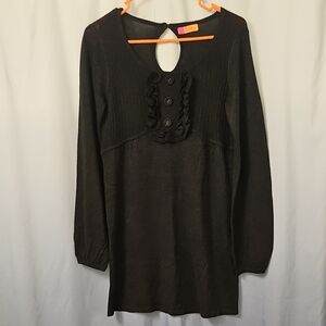 Catch My I Black Long Sleeve Top with Button Ruffle Detail Size Meduim